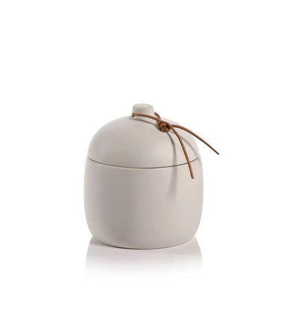 Allred Collaborative - Zodax - Prado Ceramic Canister with Leather Tie - Prado Ceramic Canister with Leather Tie - CH-6310