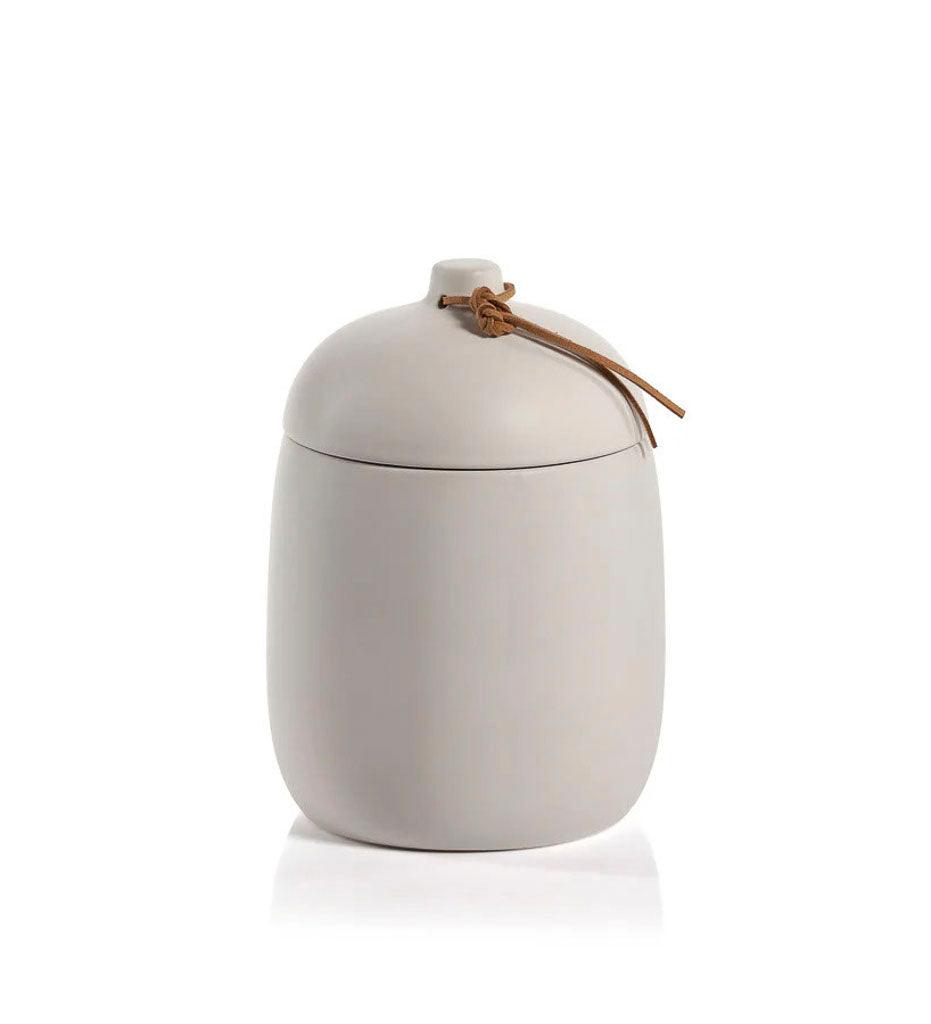 Allred Collaborative - Zodax - Prado Ceramic Canister with Leather Tie - Prado Ceramic Canister with Leather Tie - CH-6311