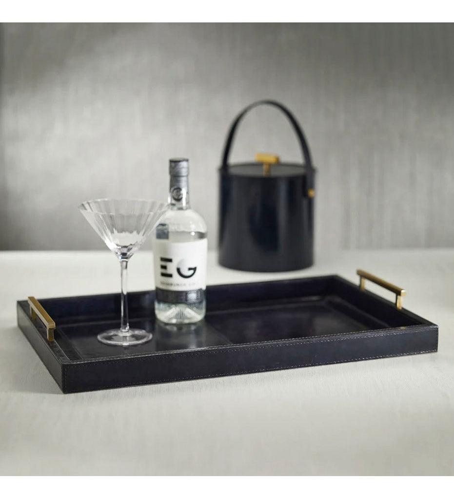 Allred Collaborative - Zodax - Savoy Blue Leather Bar Tray - Savoy Blue Leather Bar Tray - IN-7552