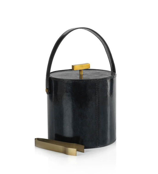 Allred Collaborative - Zodax - Savoy Blue Leather Ice Bucket with Gold Metal Ice Tong - Savoy Blue Leather Ice Bucket with Gold Metal Ice Tong - IN-7553