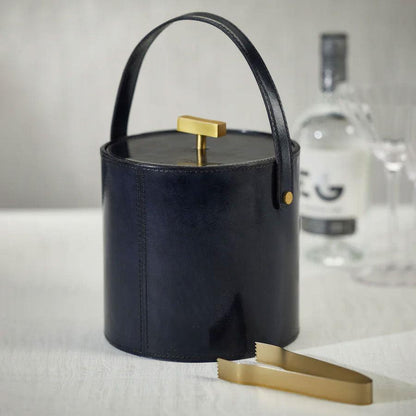 Allred Collaborative - Zodax - Savoy Blue Leather Ice Bucket with Gold Metal Ice Tong - Savoy Blue Leather Ice Bucket with Gold Metal Ice Tong - IN-7553