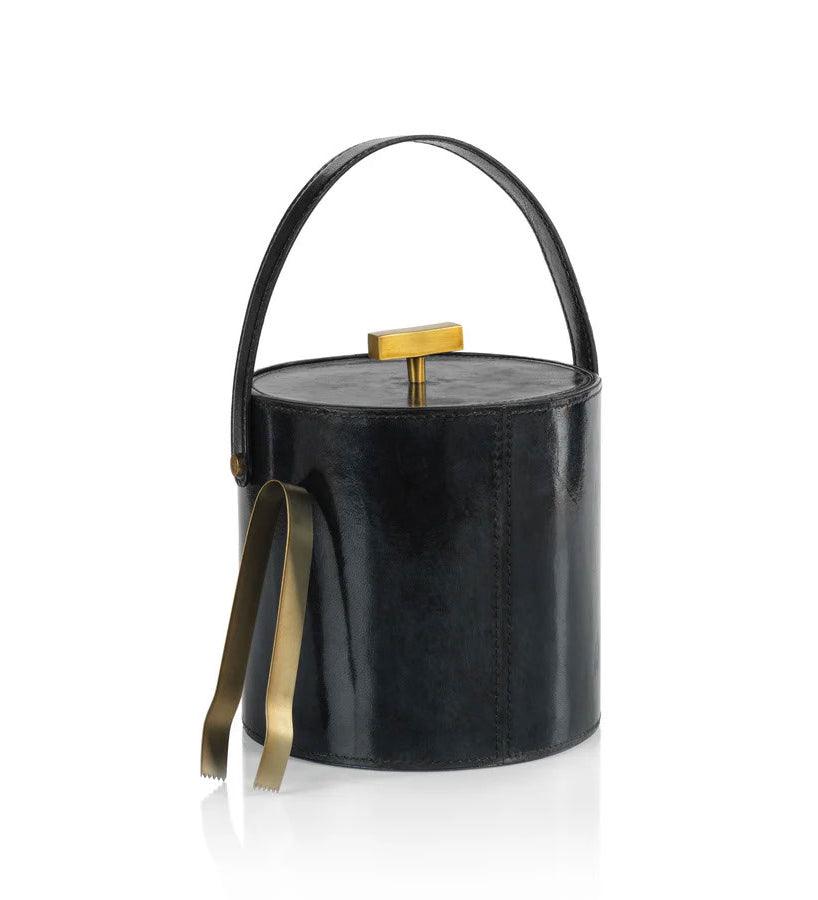 Allred Collaborative - Zodax - Savoy Blue Leather Ice Bucket with Gold Metal Ice Tong - Savoy Blue Leather Ice Bucket with Gold Metal Ice Tong - IN-7553