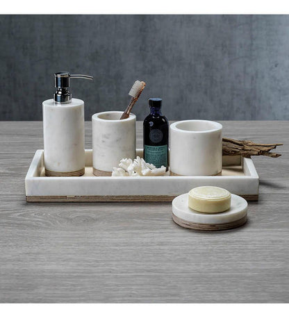 Allred Collaborative - Zodax - Singita Marble and Balsa Wood Bathroom Soap Dispenser - Singita Marble and Balsa Wood Bathroom Soap Dispenser - IN-6799