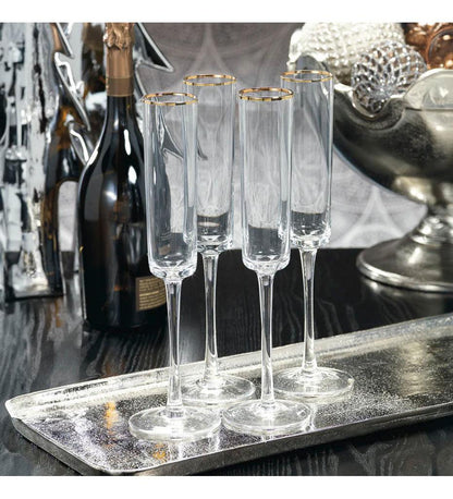 Allred Collaborative - Zodax - Tall Champagne Flute with Metallic Rim - Tall Champagne Flute with Metallic Rim - CH-3879