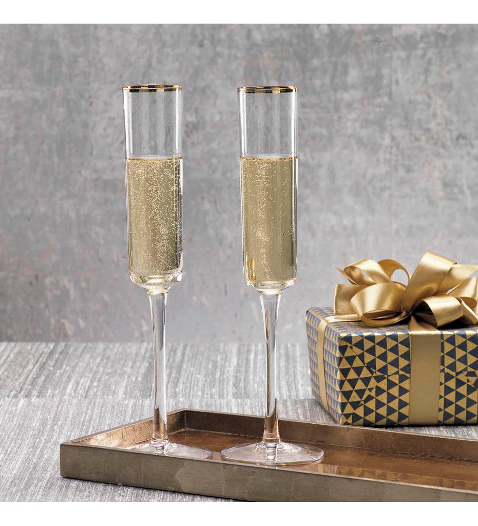 Allred Collaborative - Zodax - Tall Champagne Flute with Metallic Rim - Tall Champagne Flute with Metallic Rim - CH-3879